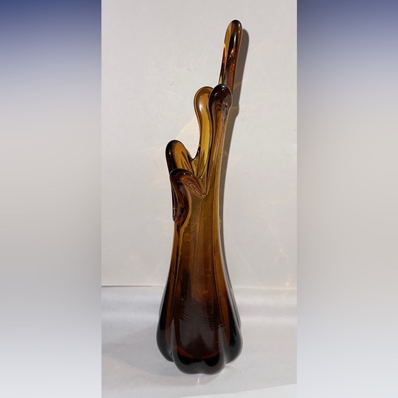 Swung Five Finger Pulled Glass Vase Rootbeer Amber 10" - Picture 2 of 8
